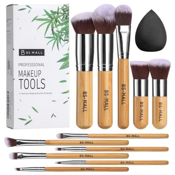 BS-MALL Makeup Brush Set 11Pcs Bamboo Synthetic Kabuki Brush Set Foundation - Picture 1 of 7
